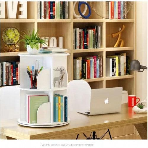 2 Tier 360° Rotating Stackable Shelves Bookshelf Organizer (White) - Intexca - Image 3