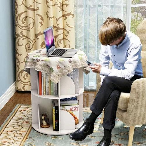 2 Tier 360° Rotating Stackable Shelves Bookshelf Organizer (White) - Intexca - Image 5