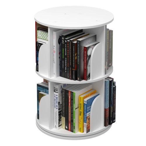 2 Tier 360° Rotating Stackable Shelves Bookshelf Organizer (White) - Intexca - Image 7