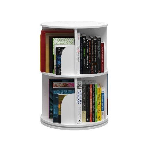 2 Tier 360° Rotating Stackable Shelves Bookshelf Organizer (White) - Intexca - Image 8