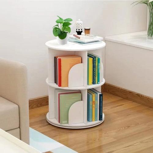 2 Tier 360° Rotating Stackable Shelves Bookshelf Organizer (White) - Intexca - Image 9