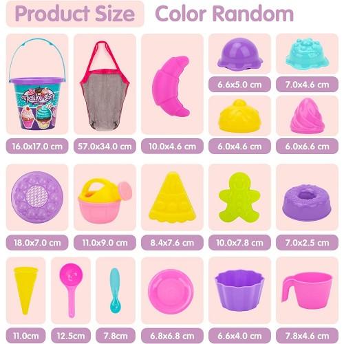 24 PCS Beach Sand Toy Set with Ice Cream Food Molds, Bucket, Mesh Bag - Image 5