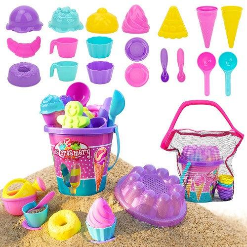 24 PCS Beach Sand Toy Set with Ice Cream Food Molds, Bucket, Mesh Bag - Image 6