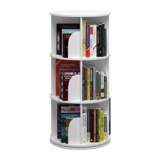 3 Tier 360° Rotating Stackable Shelves Bookshelf Organizer (White) - Image 3