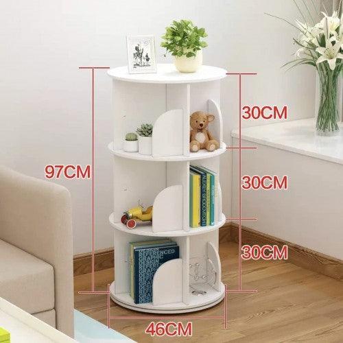 3 Tier 360° Rotating Stackable Shelves Bookshelf Organizer (White) - Image 5