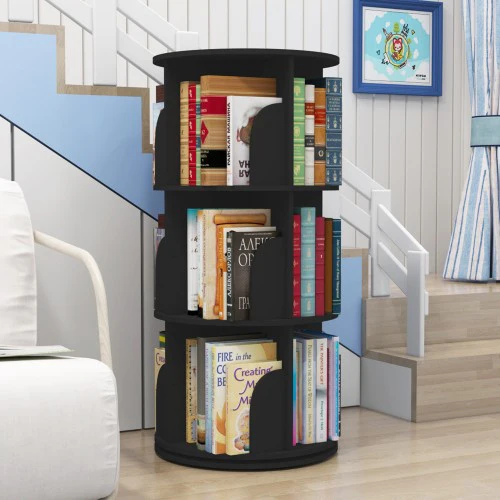 3 Tier 360° Rotating Stackable Shelves Bookshelf Organizer (White) - Image 9