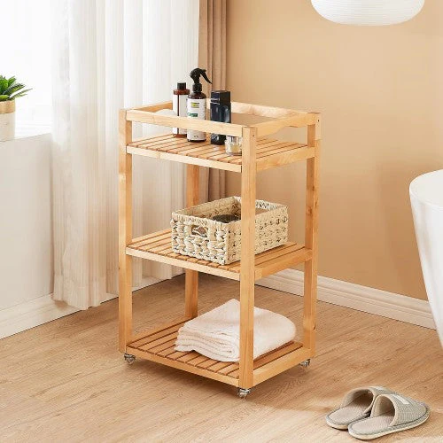3 Tier Rolling Storage Shelf, Solid Wood Utility Cart with Wheels for Home, Living Room, Bathroom, Kitchen - Image 7