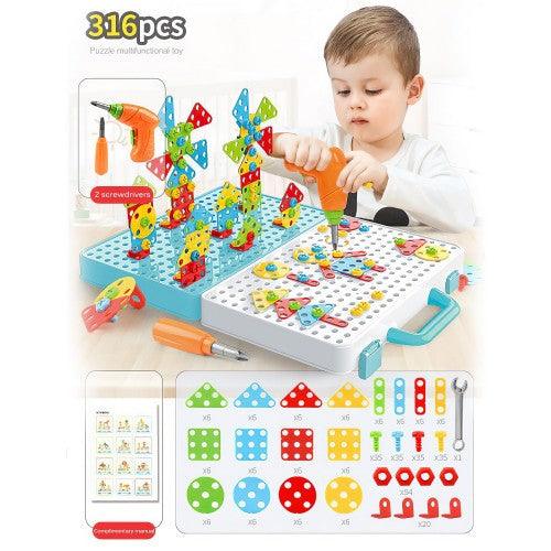 316 PCS Drill Tool Toy Set, DIY Creative 2D/3D Puzzle Peg Board, Construction Engineering Building Blocks STEM Learning Kit for Children Kids Ages 3+ - Image 6