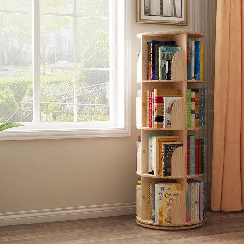 4 Tier Rotating Bookshelf, 360° Solid Wood Rotating Stackable Shelves Bookshelf Organizer for Home, Bedroom, Office - Image 4