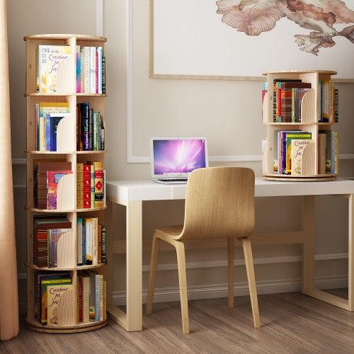 5 Tier Rotating Bookshelf, 360° Solid Wood Rotating Stackable Shelves Bookshelf Organizer for Home, Bedroom, Office - Image 3