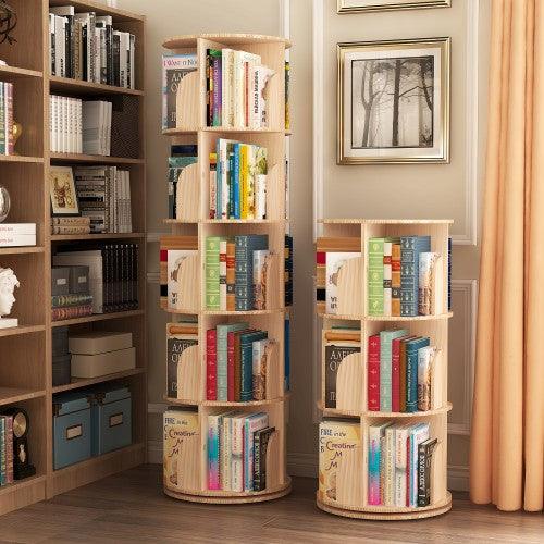 5 Tier Rotating Bookshelf, 360° Solid Wood Rotating Stackable Shelves Bookshelf Organizer for Home, Bedroom, Office - Image 4