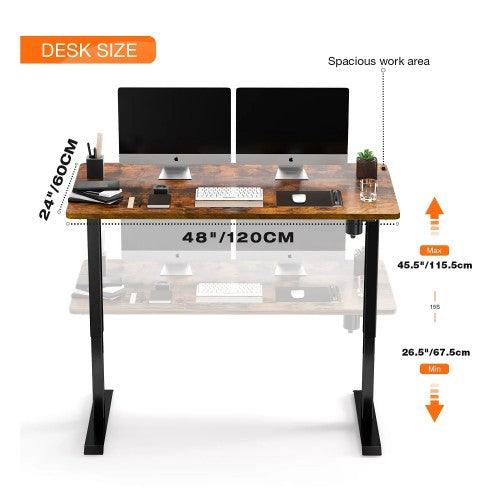 Electric Standing Desk, 48 x 24 inches Whole Piece Deskboard Adjustable Height Desk, Quick Assembly, Ultra-Quiet Motor (Brown) - Image 4