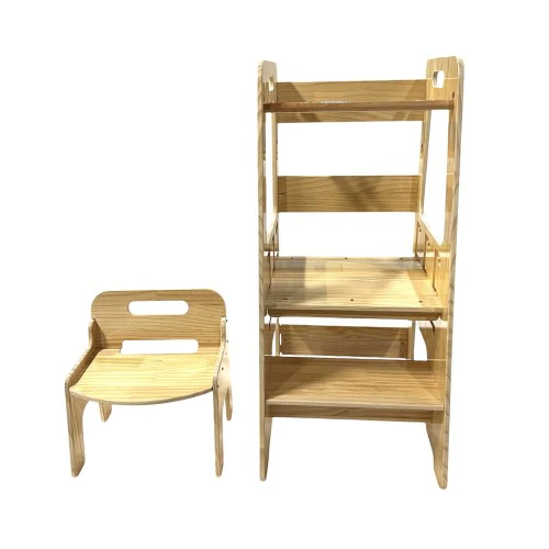 INTEXCA 2PC Wooden Step Stool and Chair, Kitchen Step Stool with Adjustable Platform for Kids, Toddlers, Kitchen, Bathroom, Bedroom - Image 4