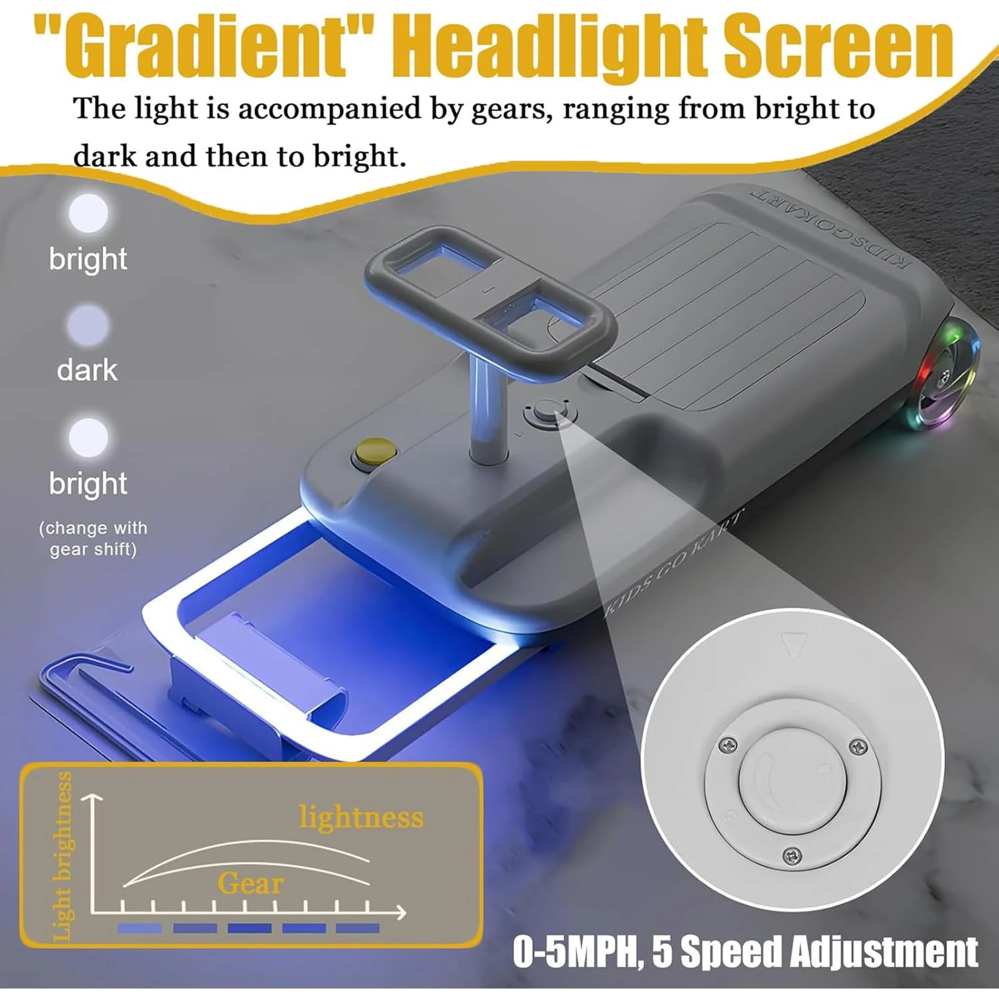 Kids Cleaning Go Kart Ride-On Toy with Electric Floor Sweeper | 5-Speed Adjustable, LED Lights, Storage Compartment | Indoor Ride-On Cleaning Toy for Ages 3+ - Image 4