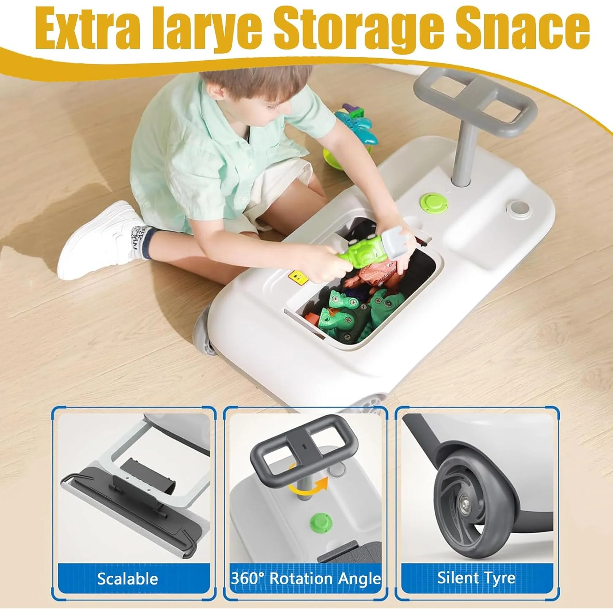 Kids Cleaning Go Kart Ride-On Toy with Electric Floor Sweeper | 5-Speed Adjustable, LED Lights, Storage Compartment | Indoor Ride-On Cleaning Toy for Ages 3+ - Image 6