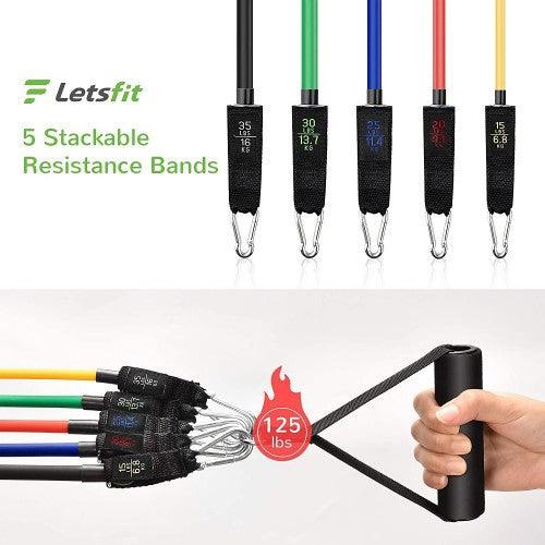 LETSFIT Stackable Resistance Exercise Bands Set with Handles, Door Anchor, Ankle Straps and Carry Bag, 5 Color Exercise Bands, 2 Cushioned Handles, 10-50LBS (5 Pack) - Image 6