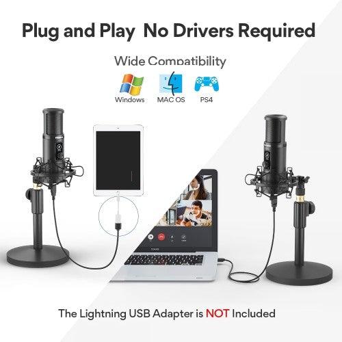 MAONO USB Computer Microphone with One-Touch Mute, Gain Knob, Shock Mount, Condenser Recording Mic for PC, Gaming, Streaming, Podcasts - AU-PM421T - Image 5