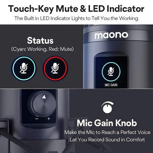MAONO USB Computer Microphone with One-Touch Mute, Gain Knob, Shock Mount, Condenser Recording Mic for PC, Gaming, Streaming, Podcasts - AU-PM421T - Image 6