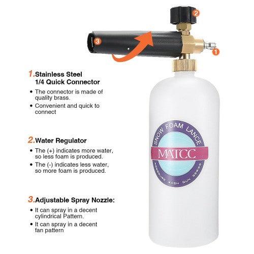 MATCC Adjustable Foam Cannon Sprayer Set with Snow Foam Lance, 5 Spray Nozzles, 3/8" M22 Quick Connectors for Power Pressure Washer - Image 4