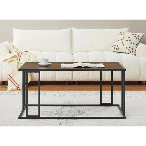 Modern Coffee Table with Metal Frame Wood Finish Top Adjustable Feet, Easy Assembly, 39.4” L x 19.7” W x 18.5” H - Sturdy & Stylish Living Room Accent Table - Image 3