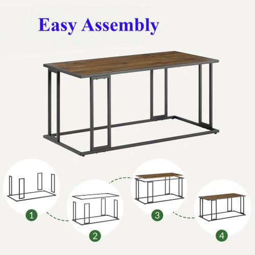 Modern Coffee Table with Metal Frame Wood Finish Top Adjustable Feet, Easy Assembly, 39.4” L x 19.7” W x 18.5” H - Sturdy & Stylish Living Room Accent Table - Image 4