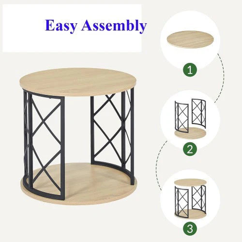 Modern Round End Table with Open Storage Shelf, Metal Frame with Wood Finish Top, Easy Assembly Side Table for Living Room, Bedroom, Office - Image 3