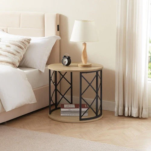 Modern Round End Table with Open Storage Shelf, Metal Frame with Wood Finish Top, Easy Assembly Side Table for Living Room, Bedroom, Office - Image 4