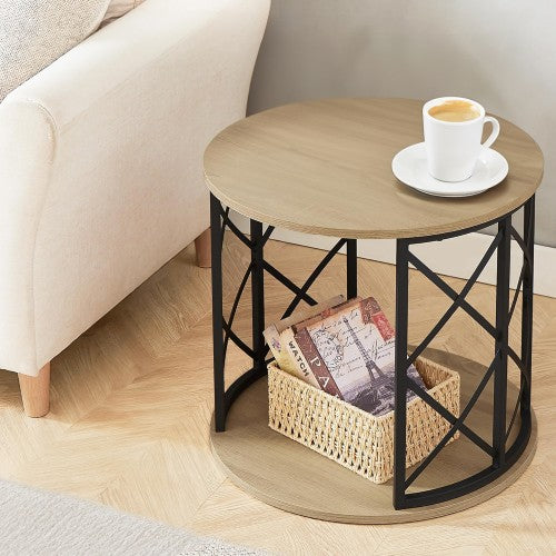Modern Round End Table with Open Storage Shelf, Metal Frame with Wood Finish Top, Easy Assembly Side Table for Living Room, Bedroom, Office - Image 5