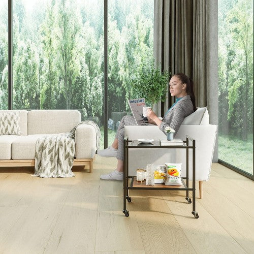 ODIKA 2-Tier Side Table, Rolling End Table with Glass Top, Rolling Wheels for Home, Living Room, Bedroom - Image 4