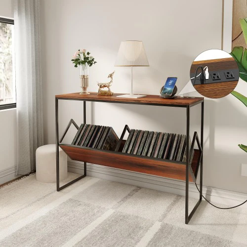 ODIKA Console Table, 109cm Industrial Millwork Wood Entryway Table with Power Outlets and USB Ports for Home, Entryway, Living Room, Office - Image 4