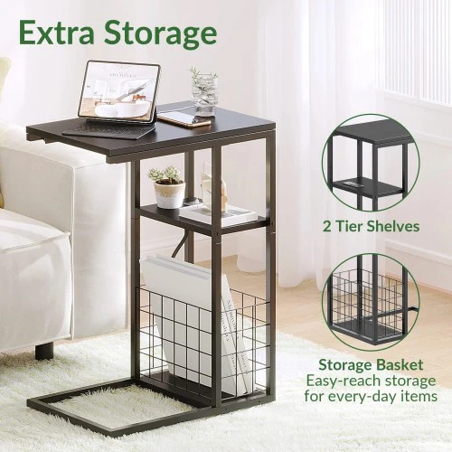 ODIKA Side Table, Under Seating Table with Integrated Power, Adjustable C-Shaped End Table for Home, Living Room, Bedroom (Black) - Image 3