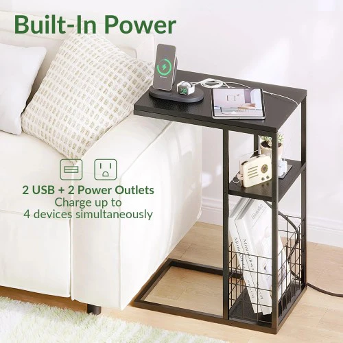 ODIKA Side Table, Under Seating Table with Integrated Power, Adjustable C-Shaped End Table for Home, Living Room, Bedroom (Black) - Image 4