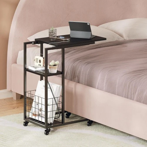 ODIKA Side Table, Under Seating Table with Rolling Wheels, Integrated Power, Adjustable C-Shaped End Table for Home, Living Room, Bedroom (Black) - Image 7