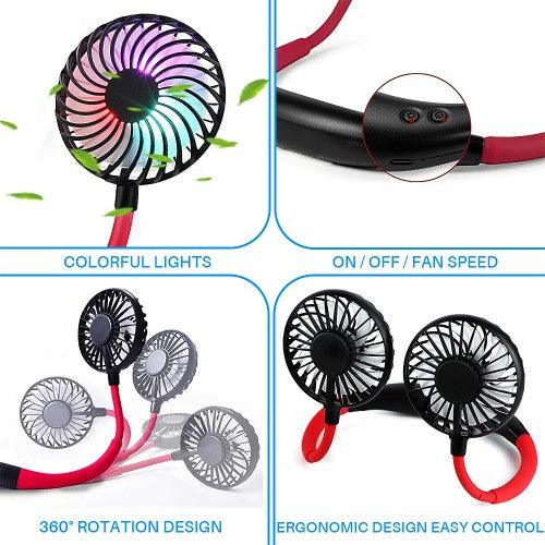 Portable Neck Fan Rechargeable USB Hands Free Fan with 3 Level Air Flow, 7 LED Lights for Home Office Travel Indoor Outdoor - Image 8