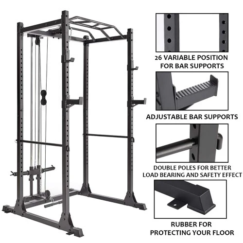 Power Cage, 1200LB Capacity Squat Rack with Cable Crossover Machine Power Rack with LAT Pull Down Attachments for Strength Training, Home, Gym - 1020160-162 - Image 3