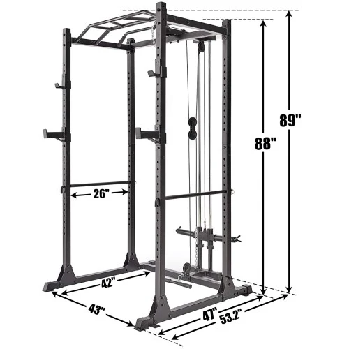 Power Cage, 1200LB Capacity Squat Rack with Cable Crossover Machine Power Rack with LAT Pull Down Attachments for Strength Training, Home, Gym - 1020160-162 - Image 4