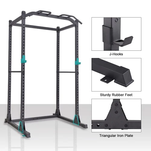Power Cage, Multifunctional 1200lb Capacity Squat Rack with 2 Extra J-Hooks for Squats, Bench Press, Pull Ups, Strength Training, Home, Gym - 1026785 - Image 4