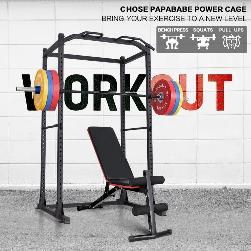 Power Cage, Multifunctional 1200lb Capacity Squat Rack with 2 Extra J-Hooks for Squats, Bench Press, Pull Ups, Strength Training, Home, Gym - 1026785 - Image 5