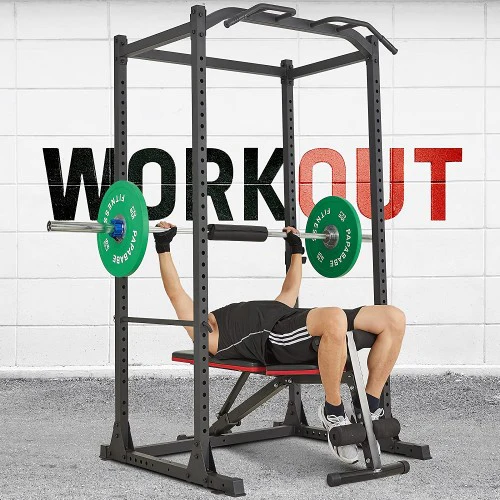 Power Cage, Multifunctional 1200lb Capacity Squat Rack with 2 Extra J-Hooks for Squats, Bench Press, Pull Ups, Strength Training, Home, Gym - 1026785 - Image 7