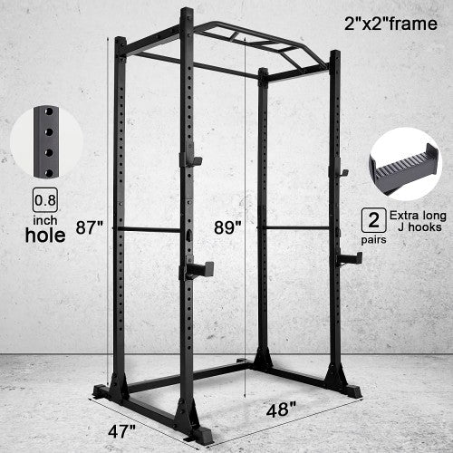 Power Cage, Squat Rack Workout Station 1200lb Capacity with 2 Extra J-Hooks for Weightlifting, Strength Training, Home Gym - 1020160-161 - Image 4