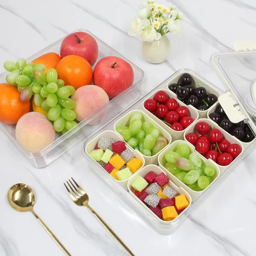 Snackle Box Container, 8 Compartment Divided Serving Tray with Lid and Handle for Food, Snacks, Nuts, Fruits, Picnic, Travel - Image 6