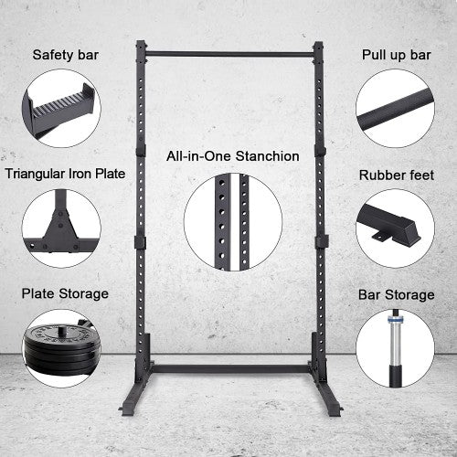 Squat Rack 800LB Capacity Power Rack 2"x 2" Steel Power Cage Exercise Stand with 2 J-Hooks for Bench Press, Weightlifting and Strength Training - 1026783 - Image 3