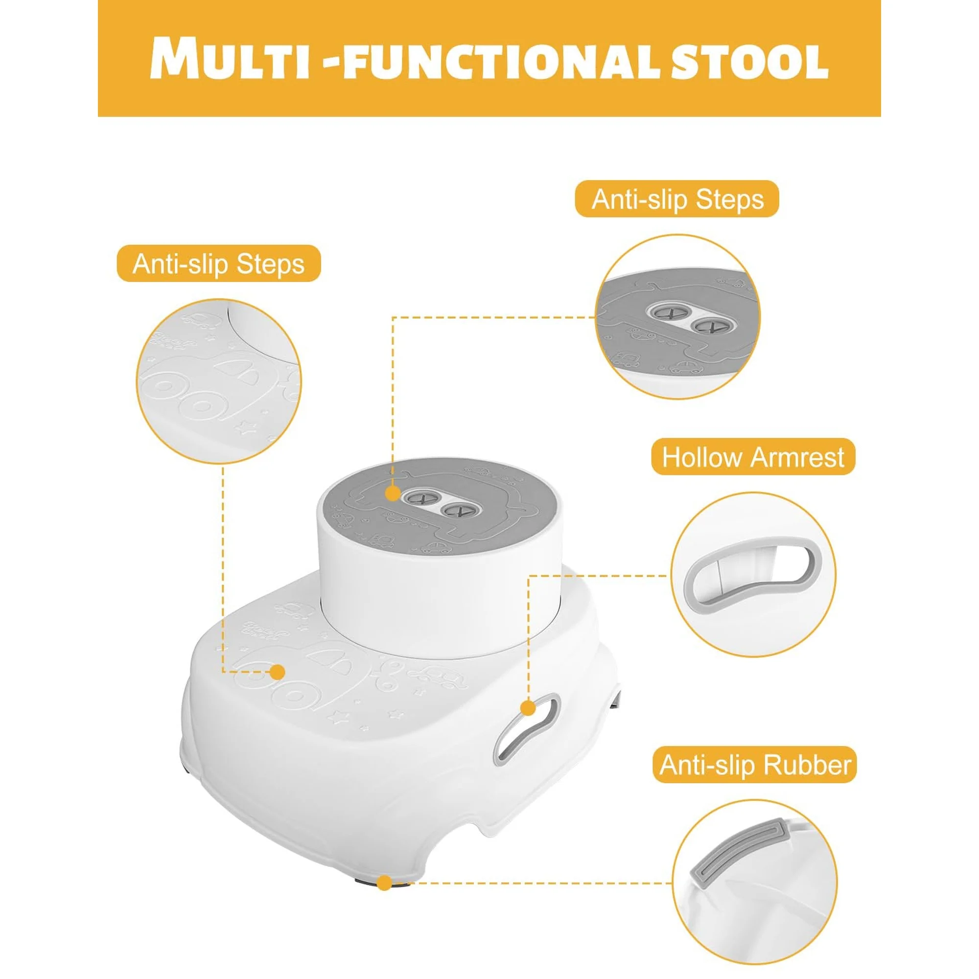 Step Stool Adjustable 2-Height Toddler Step Stool with Non-Slip Rubber Base & Steps |Sturdy One-Piece Design, 150 lb Capacity Bathroom Sink, Toilet, Bedroom - Image 10