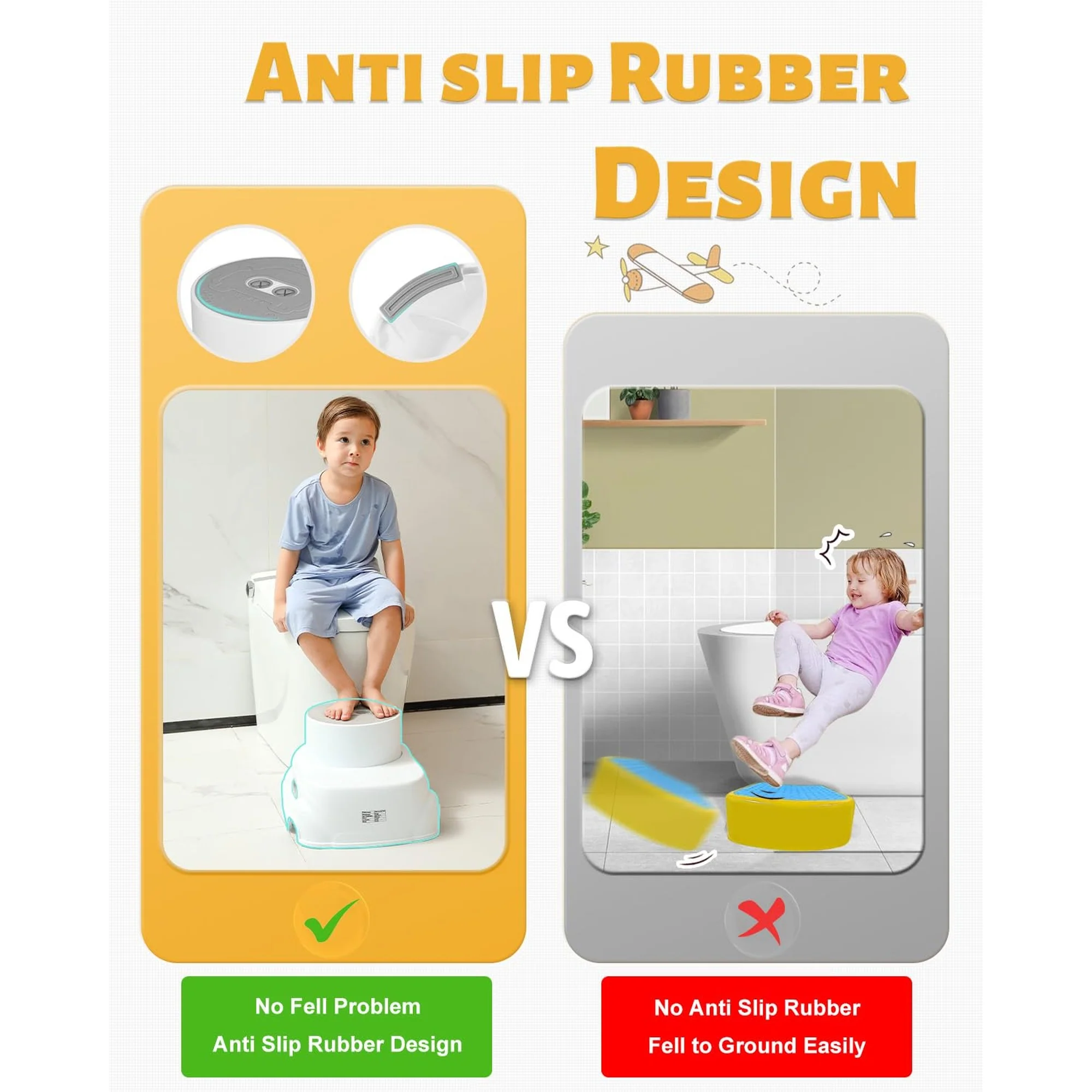 Step Stool Adjustable 2-Height Toddler Step Stool with Non-Slip Rubber Base & Steps |Sturdy One-Piece Design, 150 lb Capacity Bathroom Sink, Toilet, Bedroom - Image 4