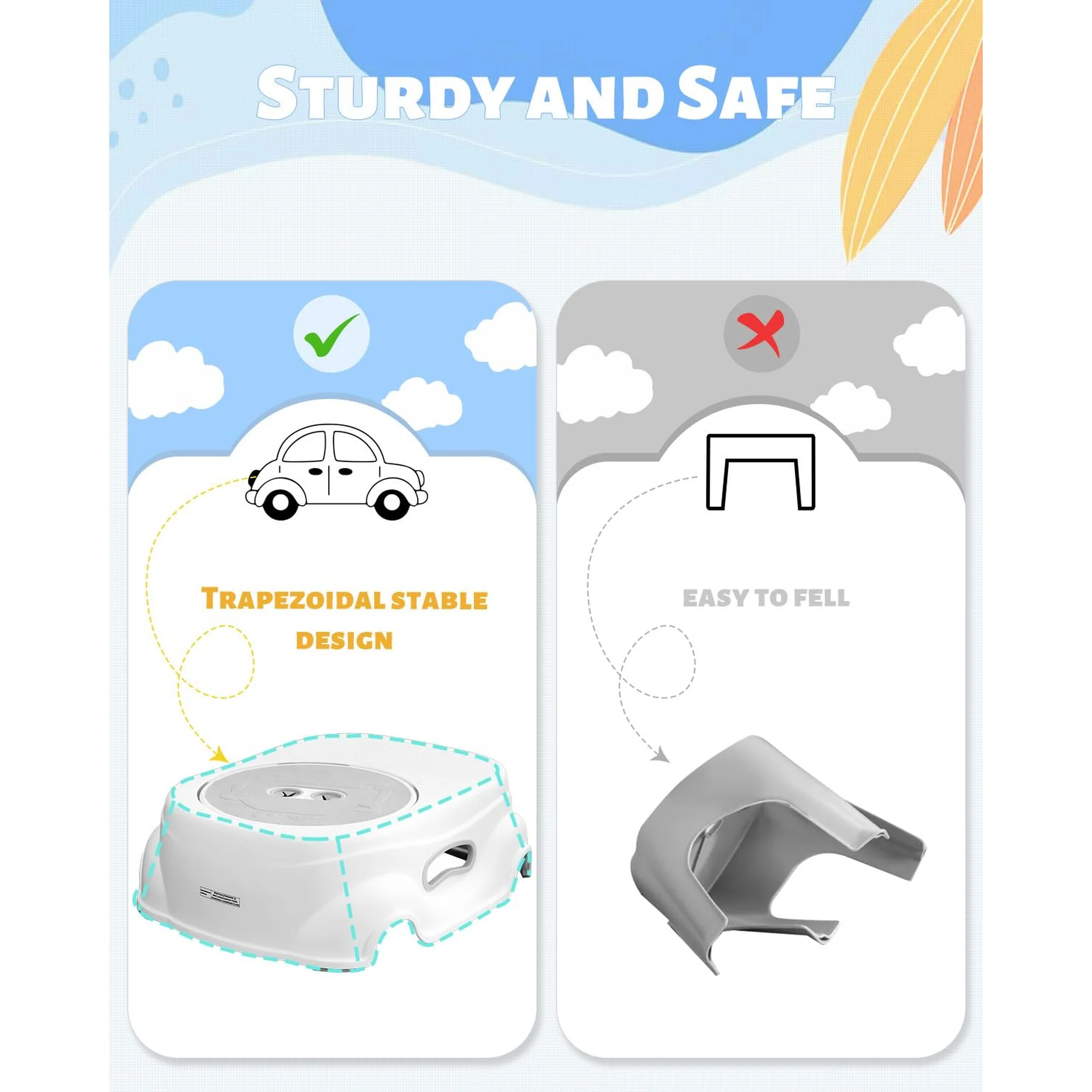 Step Stool Adjustable 2-Height Toddler Step Stool with Non-Slip Rubber Base & Steps |Sturdy One-Piece Design, 150 lb Capacity Bathroom Sink, Toilet, Bedroom - Image 5