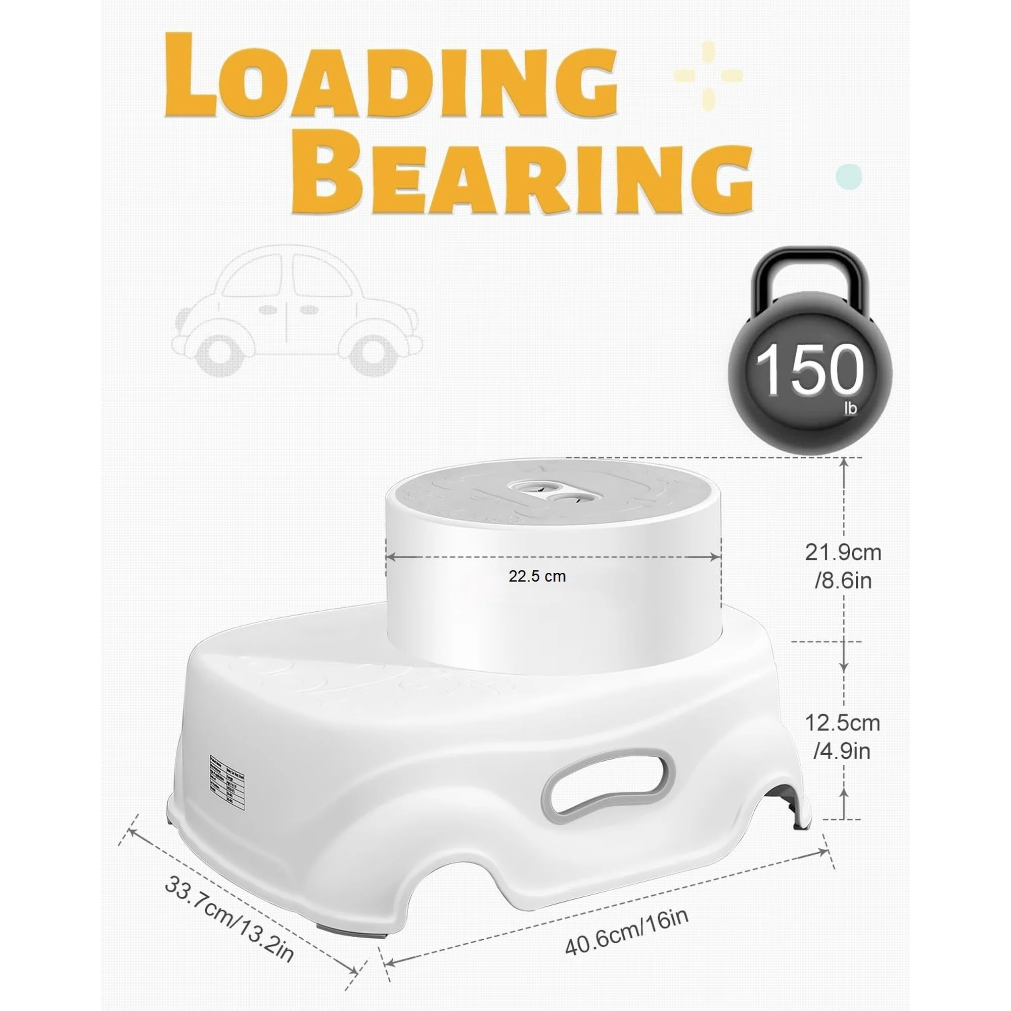 Step Stool Adjustable 2-Height Toddler Step Stool with Non-Slip Rubber Base & Steps |Sturdy One-Piece Design, 150 lb Capacity Bathroom Sink, Toilet, Bedroom - Image 8