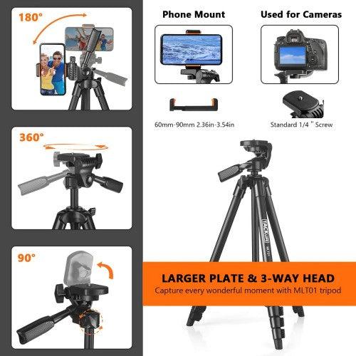 TACKLIFE 55-Inch Lightweight Aluminum Tripod for Travel/Camera/Smartphone with Carry Bag - Image 4
